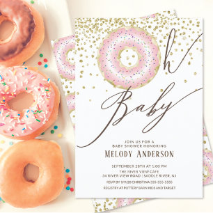 Rosa Donut Oh Flicka Baby Shower Inbjudningar