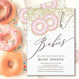 Rosa Donut Oh Spädbarn Twin Girls Baby Shower Inbjudningar