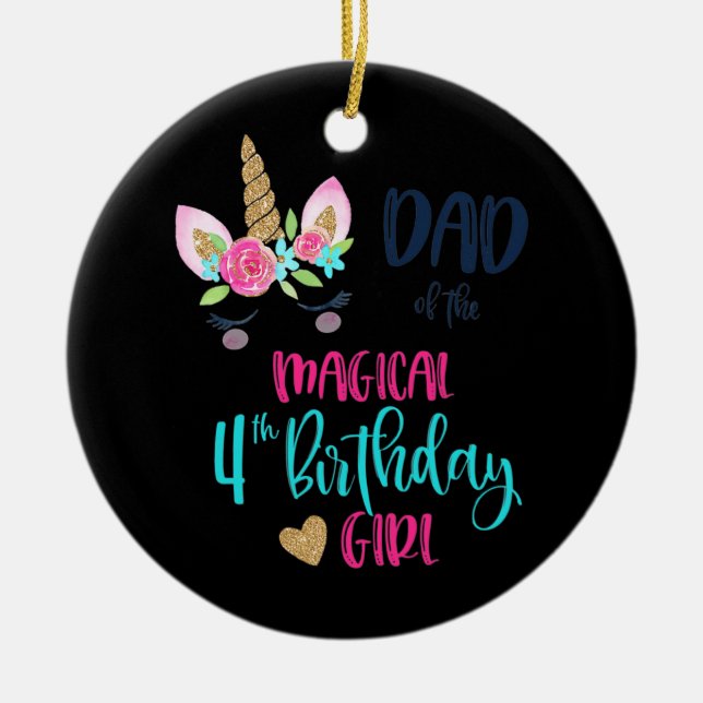 Rosa Donut Pappa vid födelsedagstjejen Party Julgransprydnad Keramik (Framsidan)