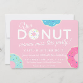 Rosa Donut-partsinbjudan | Donut-Födelsedagsfest Inbjudningar