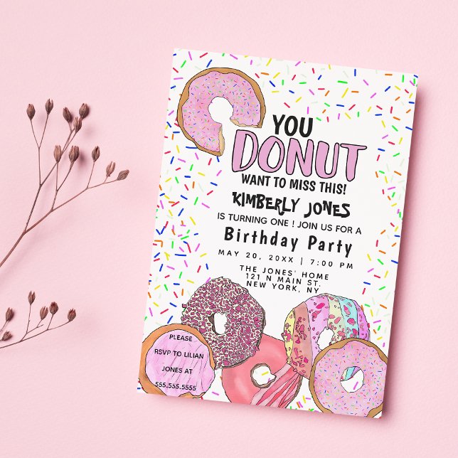 Rosa Donut Sprinkle Confetti Födelsedagsfest Inbjudningar (Pink Donut Sprinkle Confetti Birthday Party )