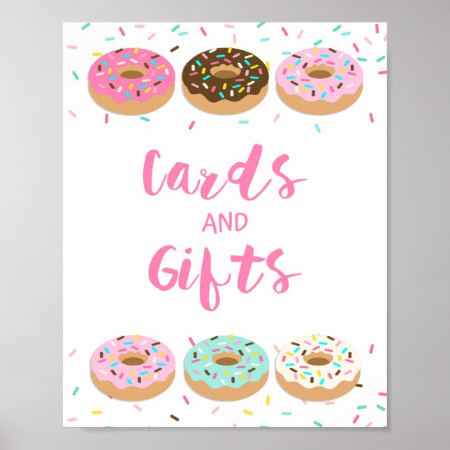 Rosa Donut Sprinkle-kort och presentkort Poster (Framsidan)