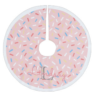 Rosa Donut Sprinkles Flickor christmas monogrammad Julgransmatta Borstad Polyester
