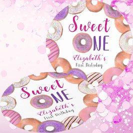 Rosa Donut Sweet One First Birthday Anpassningsbar Underlägg Papper Rund