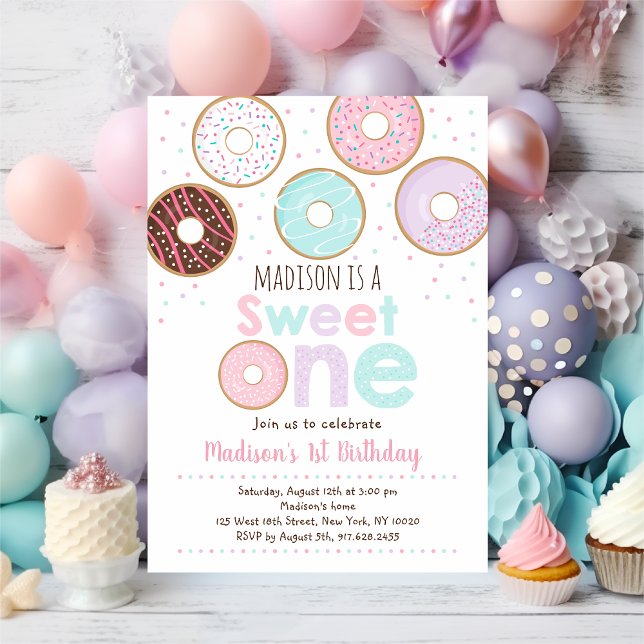 Rosa Donut Sweet One First Birthday Inbjudningar (Skapare uppladdad)