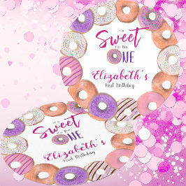 Rosa Donut Sweet to be a first Birthday Anpassning Underlägg Papper Rund