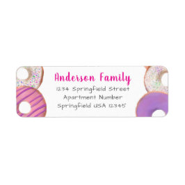 Rosa Donut Theme Family Namn Anpassningsbar Retura Returadress Etikett