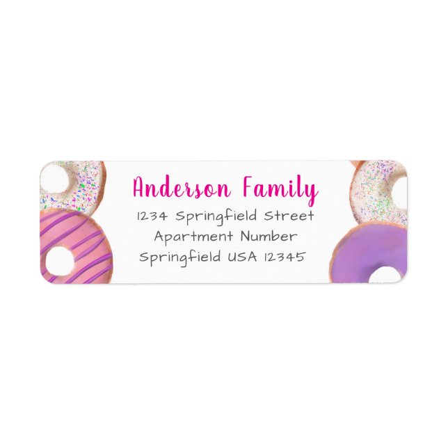 Rosa Donut Theme Family Namn Anpassningsbar Retura Returadress Etikett (Framsidan)