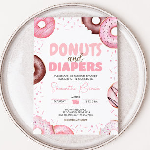 Rosa Donuts and Diaper Baby Shower Inbjudningar