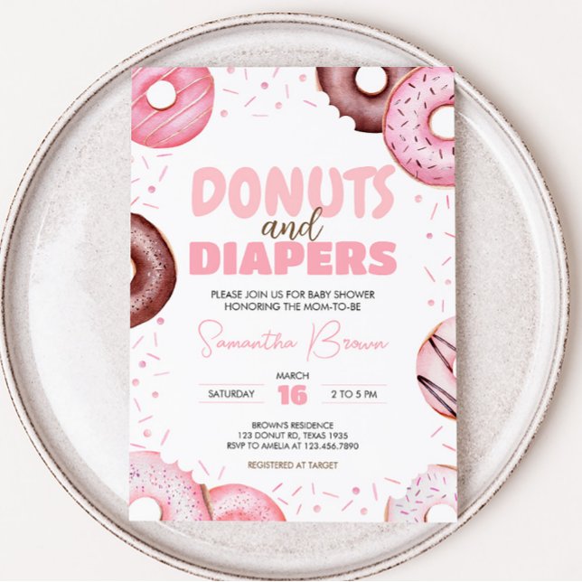 Rosa Donuts and Diaper Baby Shower Inbjudningar (Pink Sweet Sprinkle Baby Shower Invitation)