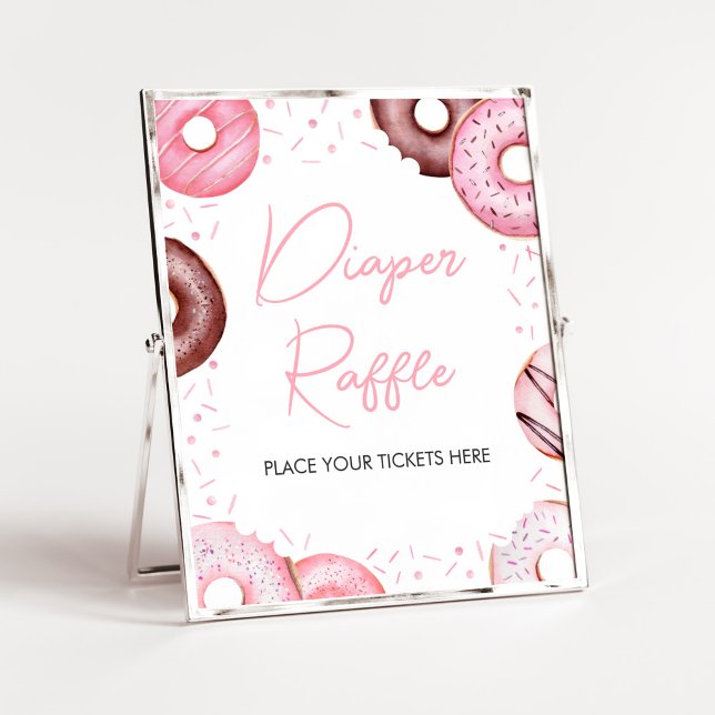 Rosa Donuts and Diaper Baby Shower Raffle Poster (Pink Sweet Sprinkle Baby Shower Diaper Raffle Sign)