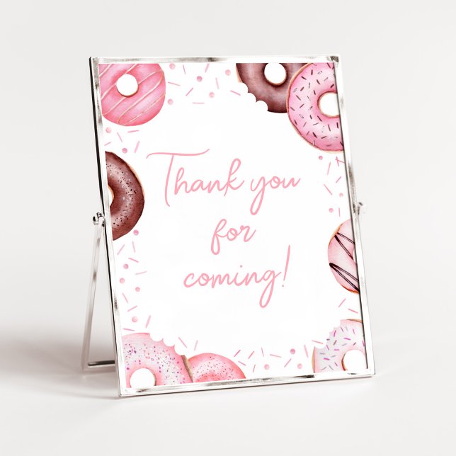 Rosa Donuts and Diaper Baby Tack för att du kom Poster (Pink Sweet Sprinkle Baby Shower Thank you for Coming Sign)