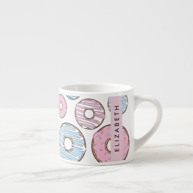Rosa Donuts, Blue Donuts, Sprinkles, ditt namn Espressomugg (Höger)