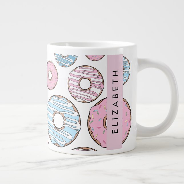 Rosa Donuts, Blue Donuts, Sprinkles, ditt namn Jumbo Mugg (Höger)