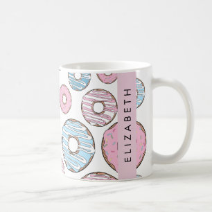 Rosa Donuts, Blue Donuts, Sprinkles, ditt namn Kaffemugg