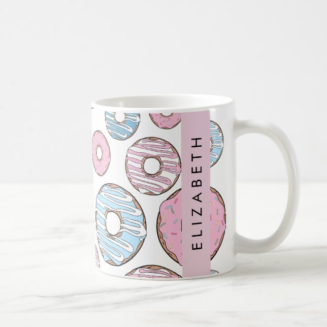 Rosa Donuts, Blue Donuts, Sprinkles, ditt namn Kaffemugg (Höger)