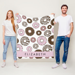 Rosa Donuts, Brown Donuts, Sprinkles, ditt namn Fleecefilt