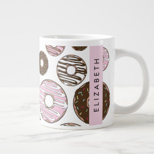 Rosa Donuts, Brown Donuts, Sprinkles, ditt namn Jumbo Mugg