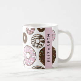 Rosa Donuts, Brown Donuts, Sprinkles, ditt namn Kaffemugg