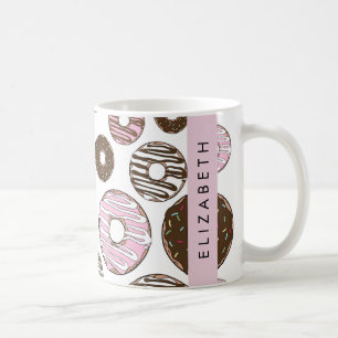 Rosa Donuts, Brown Donuts, Sprinkles, ditt namn Kaffemugg