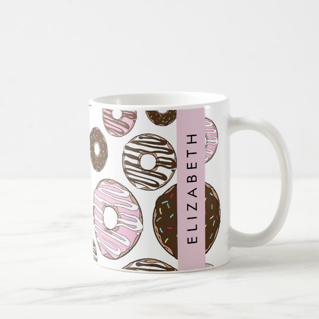 Rosa Donuts, Brown Donuts, Sprinkles, ditt namn Kaffemugg (Höger)