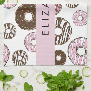 Rosa Donuts, Brown Donuts, Sprinkles, ditt namn Kökshandduk