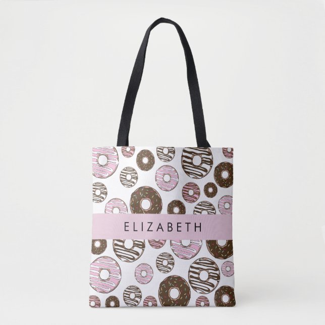 Rosa Donuts, Brown Donuts, Sprinkles, ditt namn Tygkasse (Framsida)