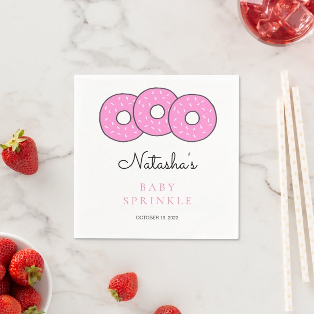 Rosa Donuts Illustration Baby Shower Sprinkle Pappersservett (Insitu)