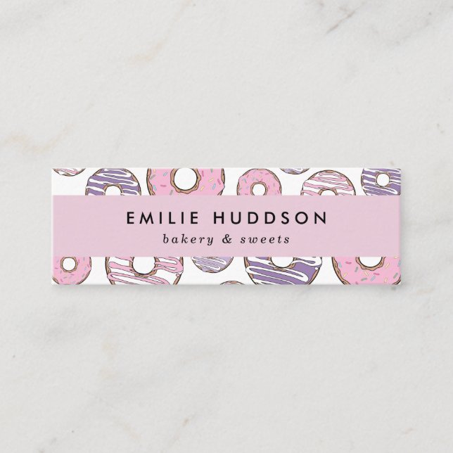 Rosa Donuts, Lila Donuts, kummel Shop, bakverk Mini Visitkort (Framsida)