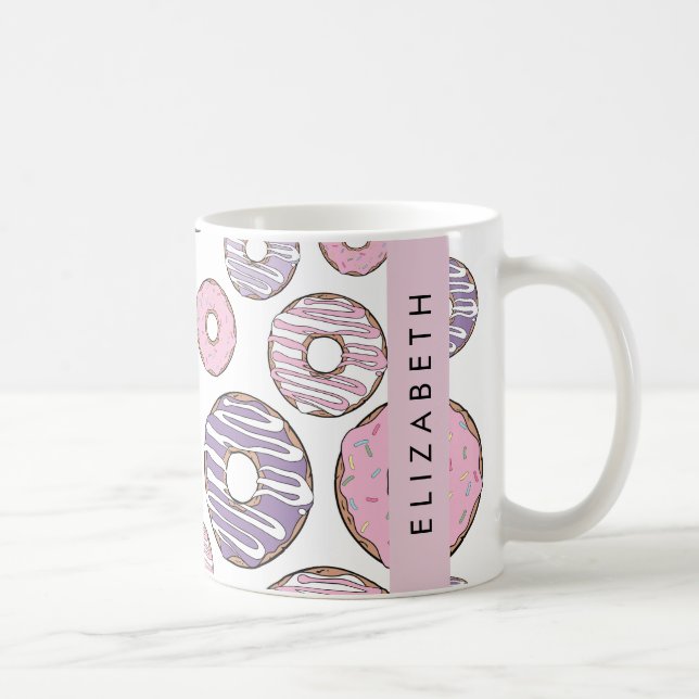Rosa Donuts, Lila Donuts, Sprinkles, ditt namn Kaffemugg (Höger)
