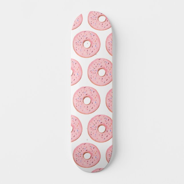 Rosa Donuts Mönster Mini Skateboard Bräda 18,5 Cm (Framsida)