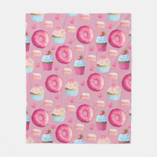 Rosa Donuts, muffins och godisar Fleecefilt