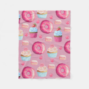 Rosa Donuts, muffins och godisar Fleecefilt