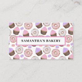 Rosa Donuts Muffinss Watercolor Bakery Visitkort