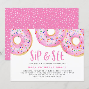 Rosa Donuts Sprinkles Baby Shower Sip and See Inbjudningar