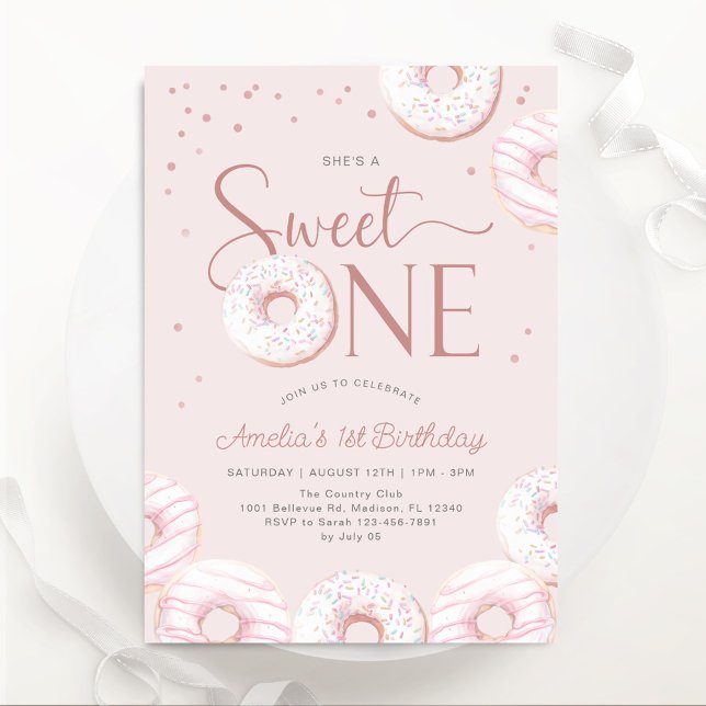  Rosa Donuts Sweet One 1st Birthday Inbjudningar (Skapare uppladdad)