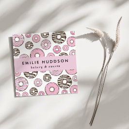 Rosa Donuts, vita donötter, kummel Shop, bakverk Fyrkantigt Visitkort