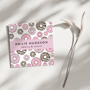 Rosa Donuts, vita donötter, kummel Shop, bakverk Fyrkantigt Visitkort