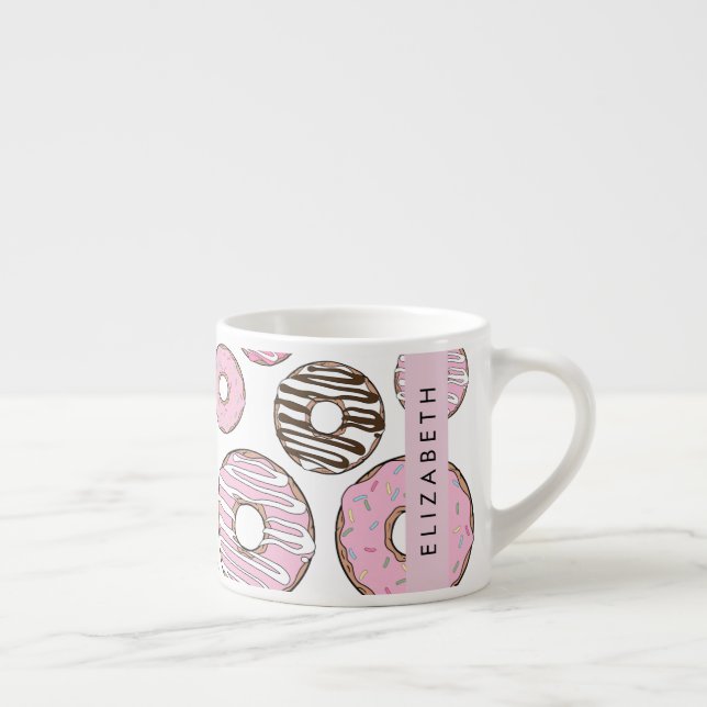 Rosa Donuts, vita donuts, Sprinkles, ditt namn Espressomugg (Höger)