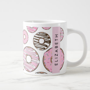 Rosa Donuts, vita donuts, Sprinkles, ditt namn Jumbo Mugg
