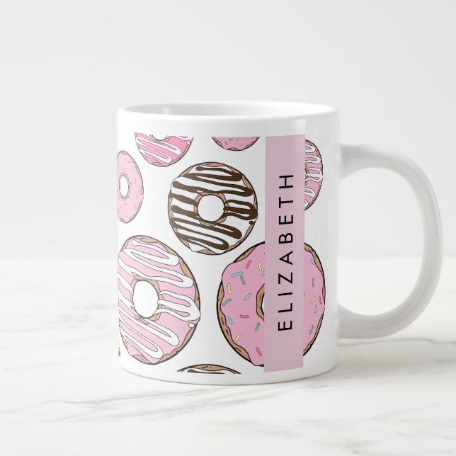 Rosa Donuts, vita donuts, Sprinkles, ditt namn Jumbo Mugg (Höger)