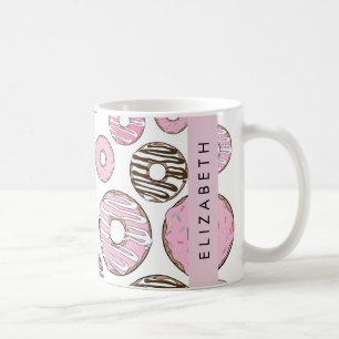 Rosa Donuts, vita donuts, Sprinkles, ditt namn Kaffemugg