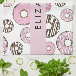 Rosa Donuts, vita donuts, Sprinkles, ditt namn Kökshandduk