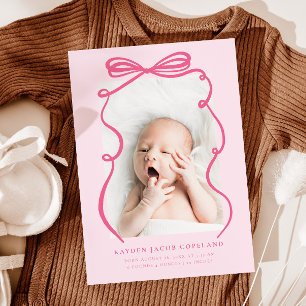 Rosa Doodle Bow Ram Birth Announcement Photo Meddelande