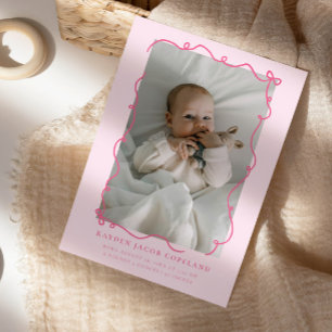 Rosa Doodle Bows Ram Birth Announcement Photo Meddelande
