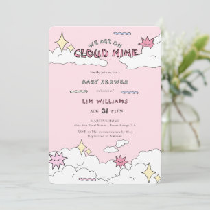 Rosa Doodle Cloud Nine Baby Shower Inbjudningar