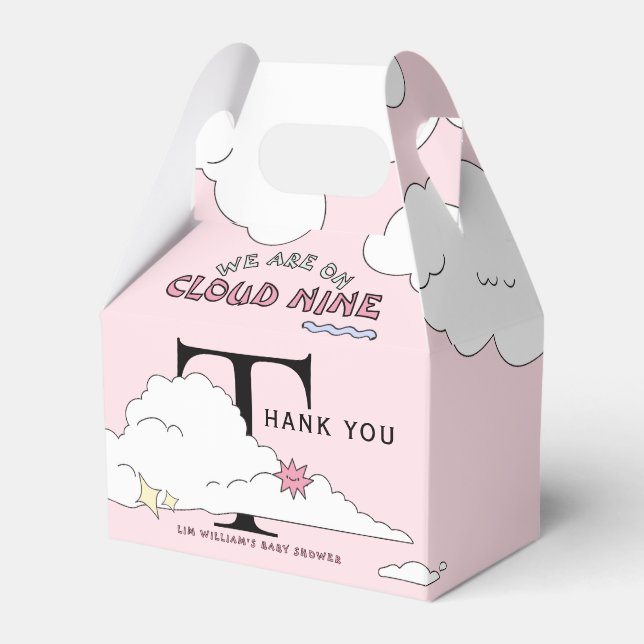 Rosa Doodle Cloud Nine Baby Shower Presentaskar (Framsidan Sidan)