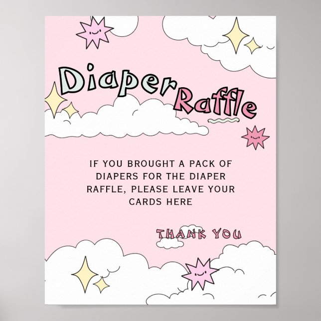Rosa Doodle Cloud Nine Diaper Raffle Poster (Framsidan)