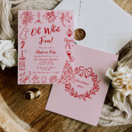 Rosa Doodle-inbjudan till julfest Quirky Roligt Inbjudningar
