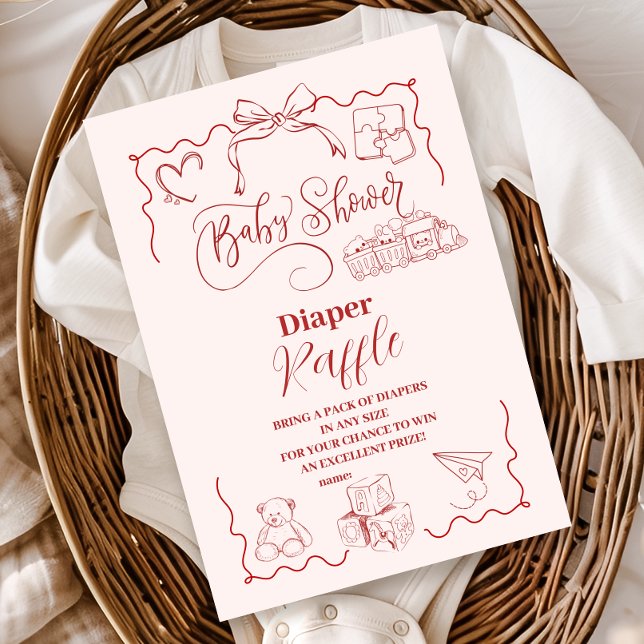 Rosa Doodle Leksak Bow Baby Shower Diapper Raffle Tilläggskort (Skapare uppladdad)